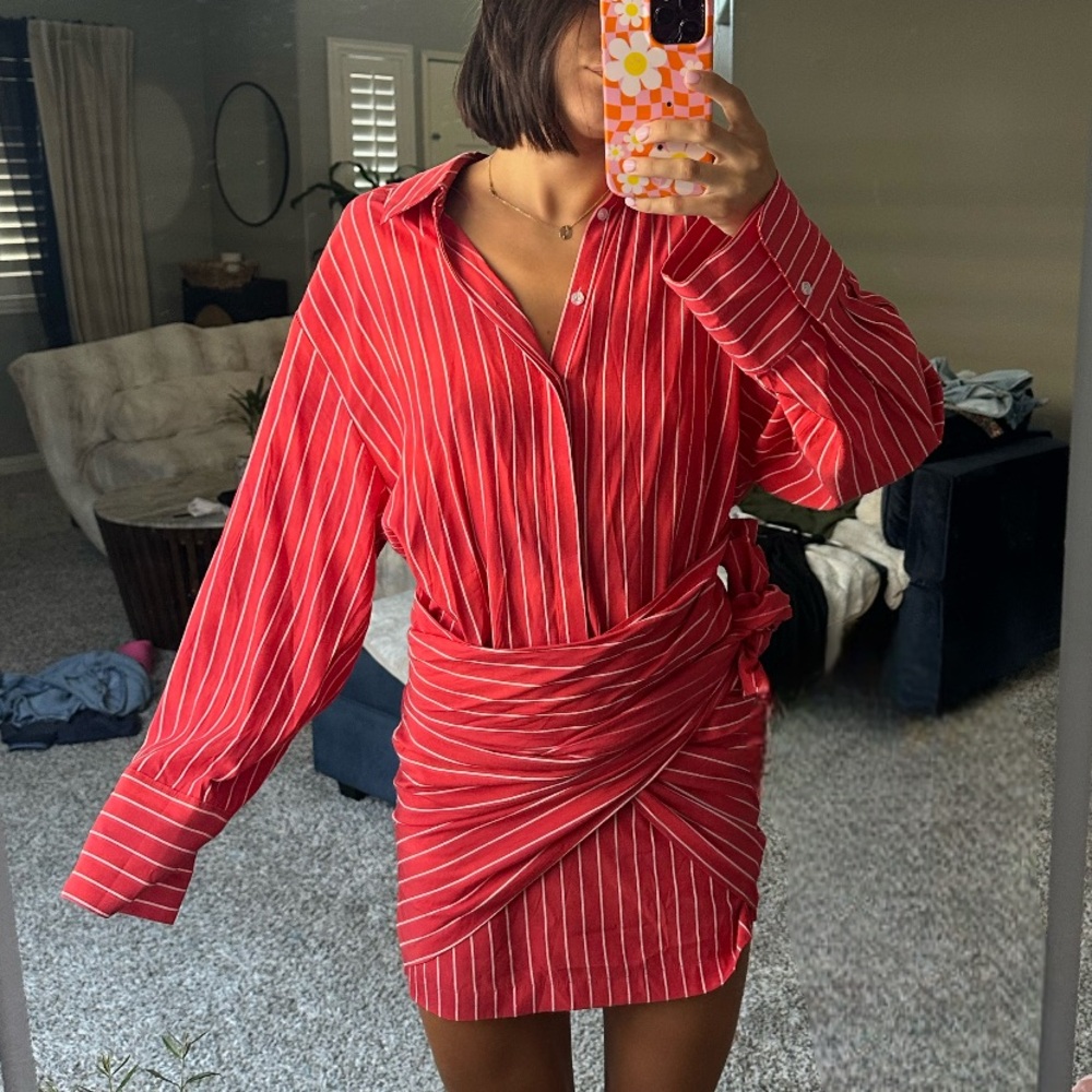 Bardot Red Long Sleeve V-Neck Bodycon Dress